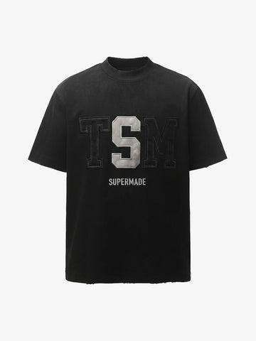 Distressed Appliqué Mud-Wash T-Shirt 