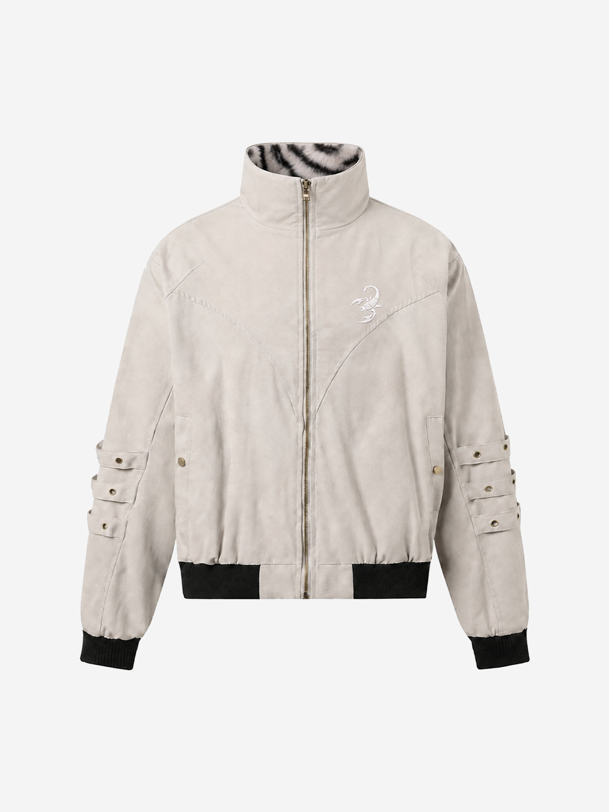 Studded Sleeve Stand-Collar Zip Jacket