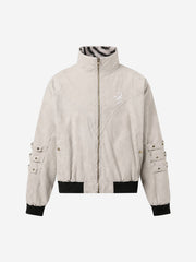Studded Sleeve Stand-Collar Zip Jacket