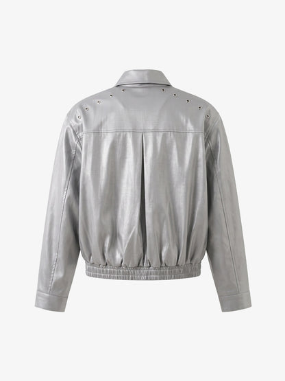 Studded Embroidered Double-Zip Cropped Biker Jacket