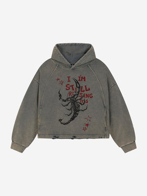 Logo Lightning Graphic Washed Distressed Hoodie