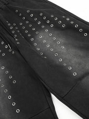 Washed Embroidered Eyelet Studded Pants