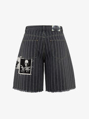 Vintage Pinstripe Patchwork Baggy Denim Set 