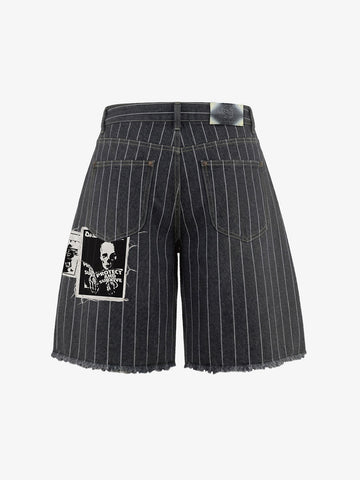 Vintage Pinstripe Patchwork Baggy Denim Set 