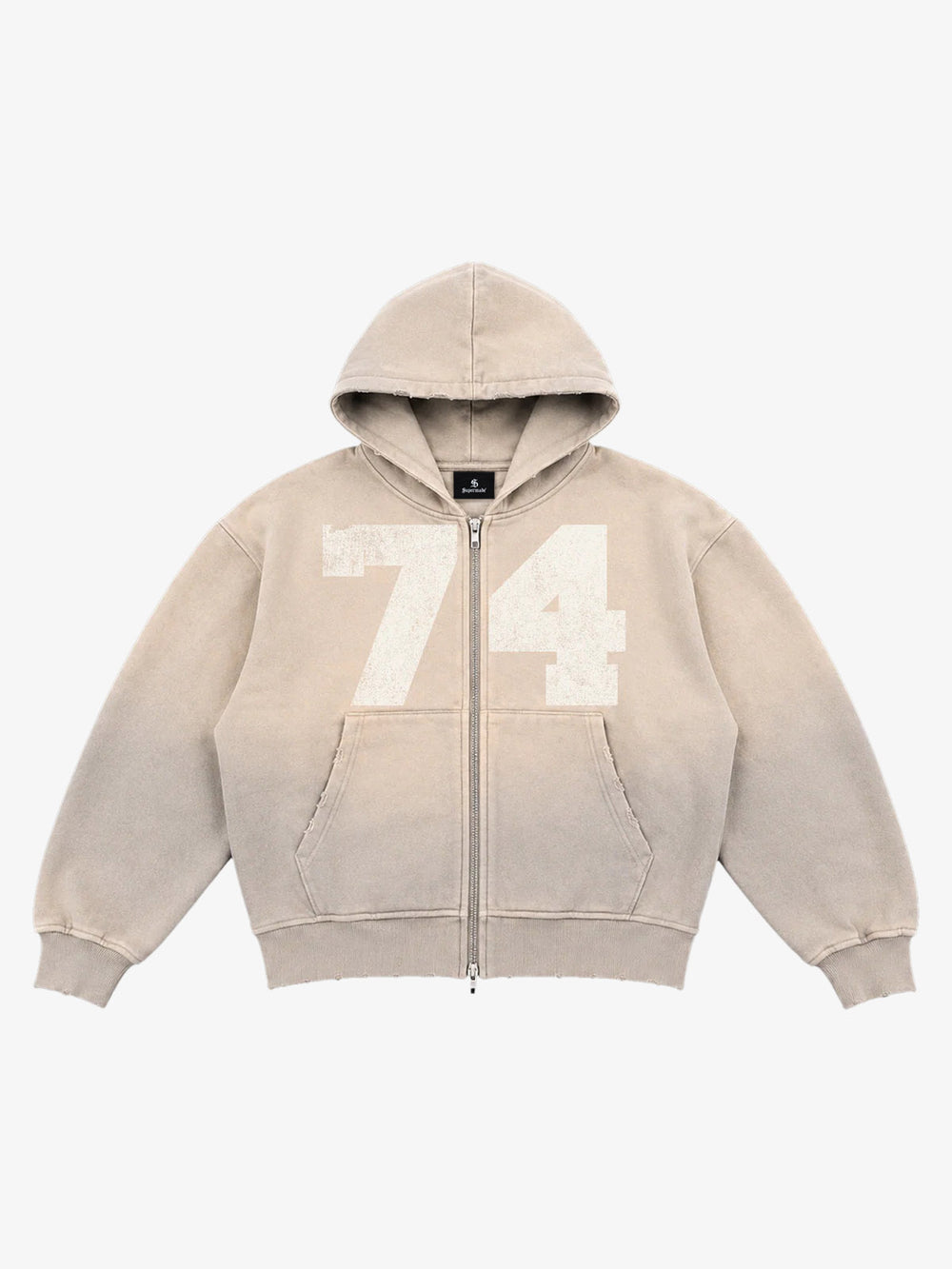 Washed Ombré Number Graphic Zip Hoodie