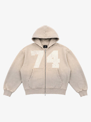 Washed Ombré Number Graphic Zip Hoodie