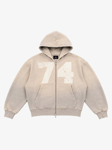 Washed Ombré Number Graphic Zip Hoodie