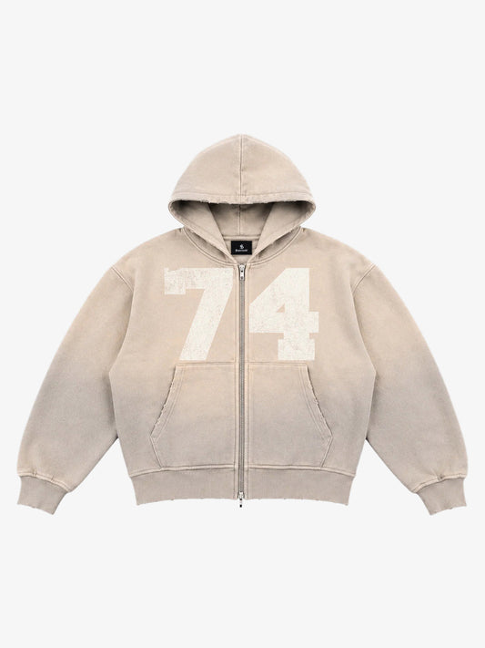 Washed Ombré Number Graphic Zip Hoodie