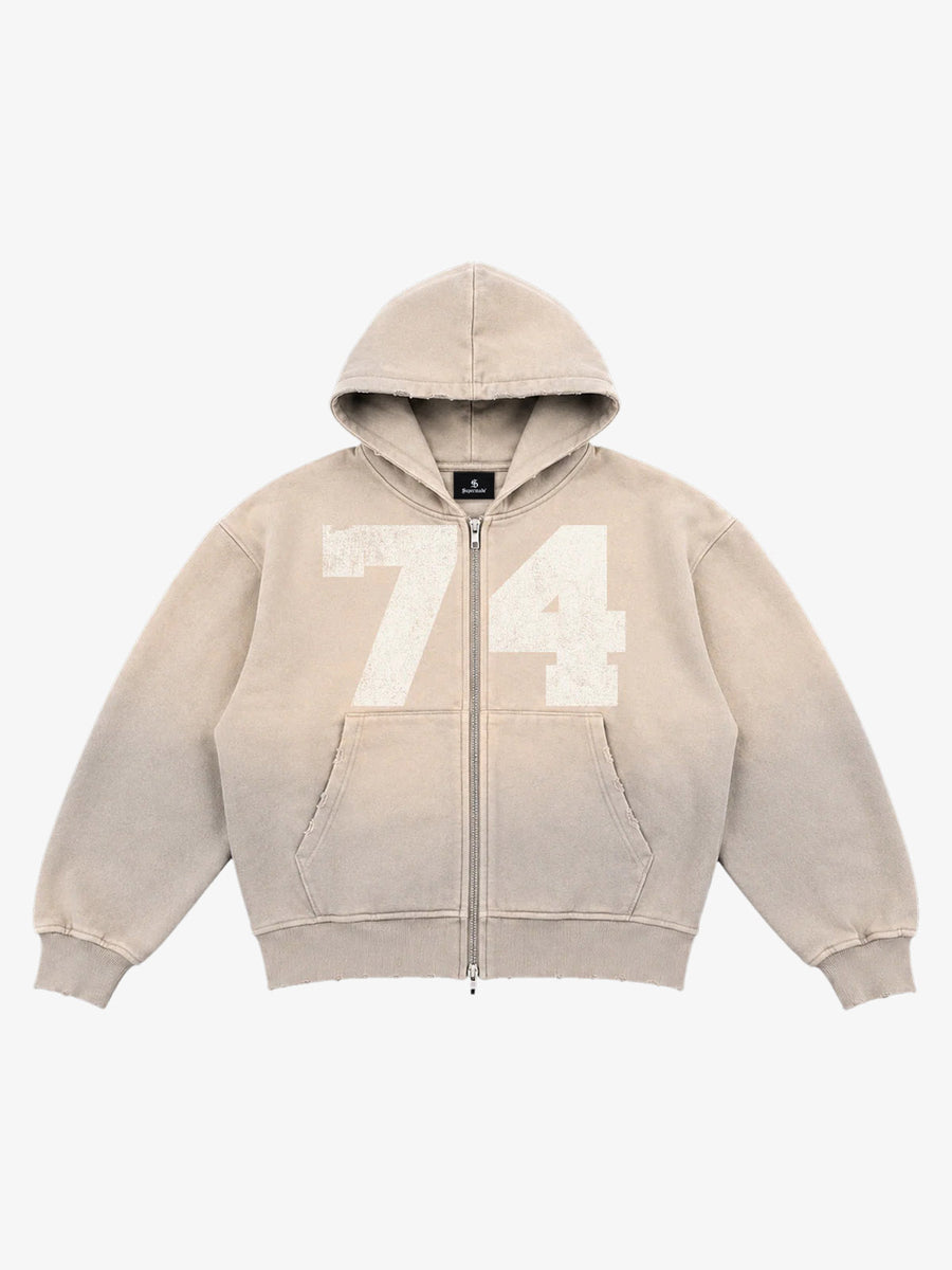 Washed Ombré Number Graphic Zip Hoodie