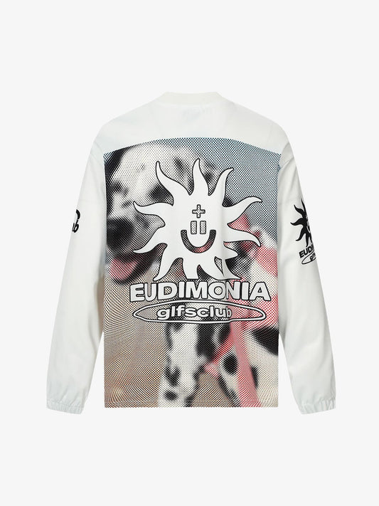 Retro Football Jersey with Long Sleeves and Distressed Design 