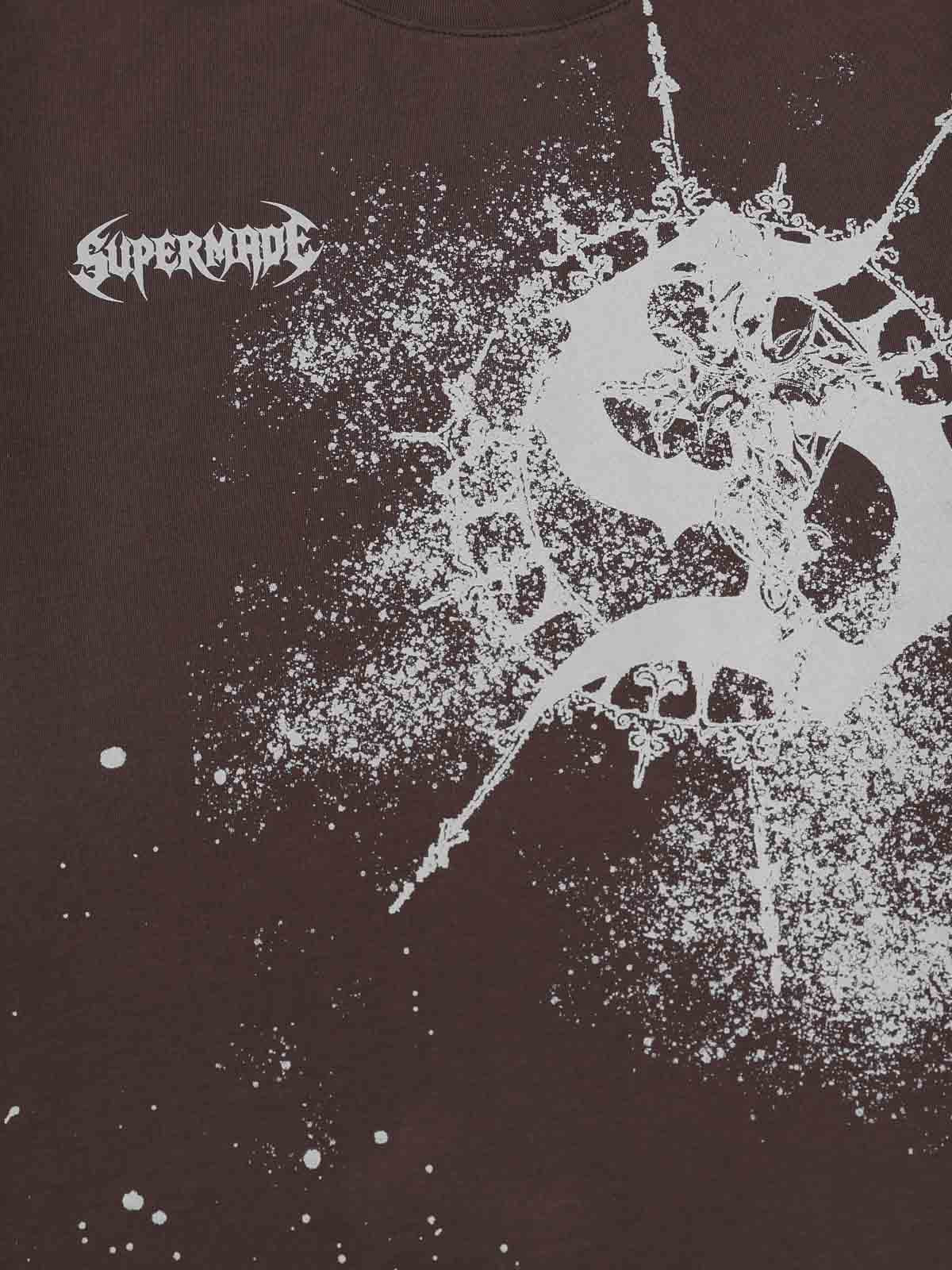 Cotton Washed Slim Fit Long-Sleeve T-Shirt with Splatter Graphic Print and Gothic 3D stereoscopic silicone printing Logo Design 