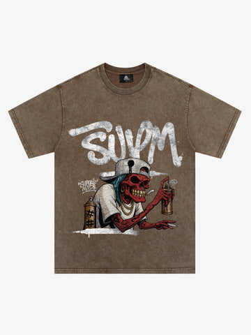 Street Trendy Skull Spray-Paint Graffiti Master T-Shirt 