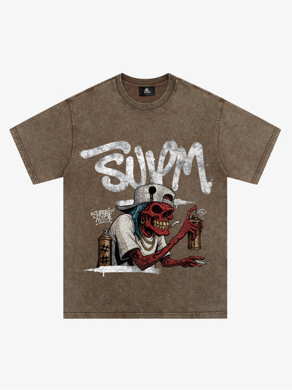 Thesupermade Trendy Skull Graffiti Master T-shirt 