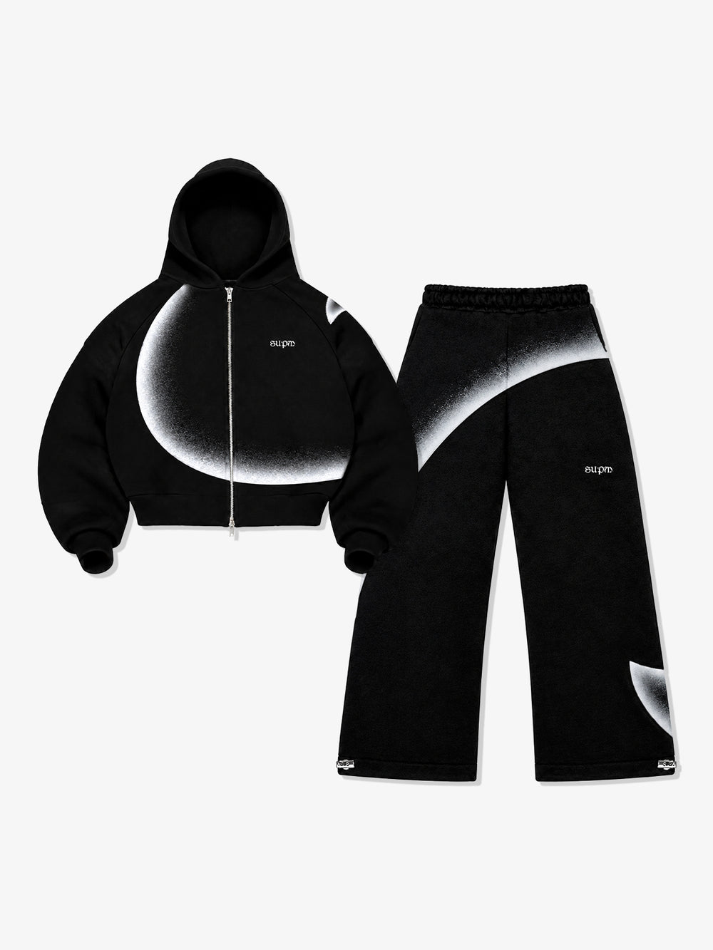 Curved Stripe Zip Hoodie & Wide-Leg Sweatpants Set