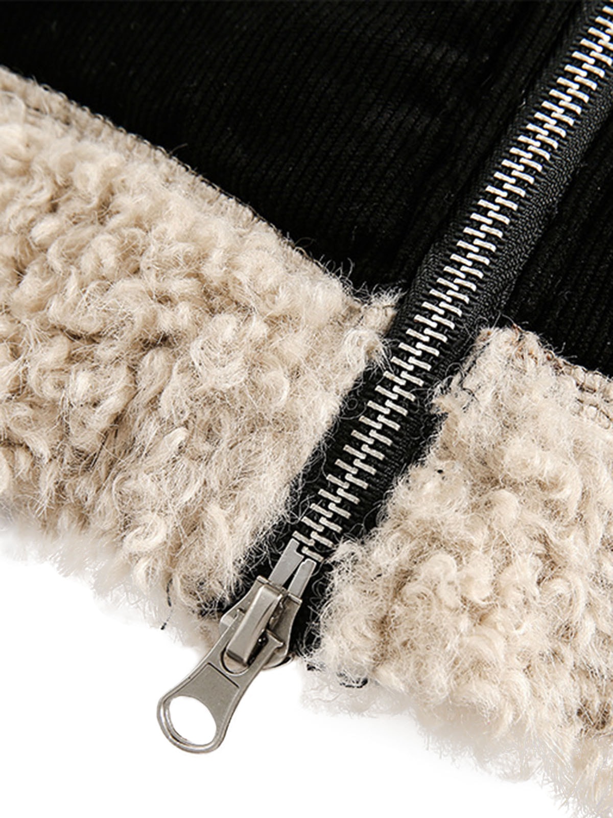 Fur Collar Zip Up Sherpa-Lined Jacket 