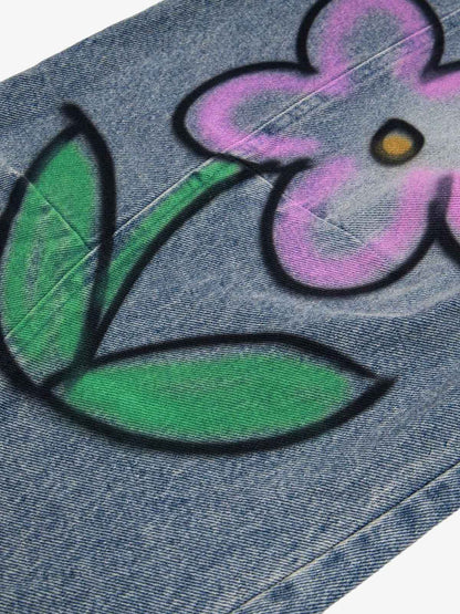 Hand-Painted Denim Jeans with Whimsical Designs for Women 