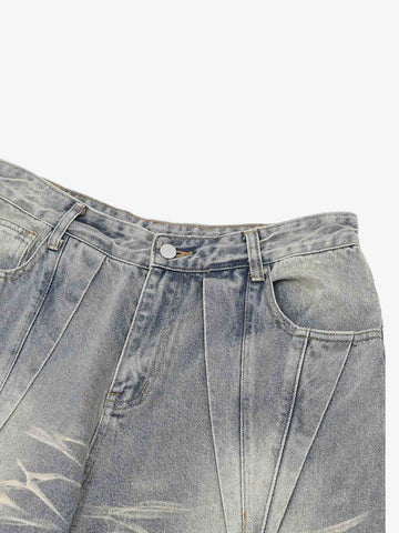 Washed Black Branch Print Deconstructed Denim Set 