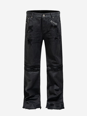 Tactical Knee-Panel Distressed Waxed Leggings