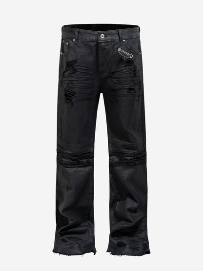 Tactical Knee-Panel Distressed Waxed Leggings