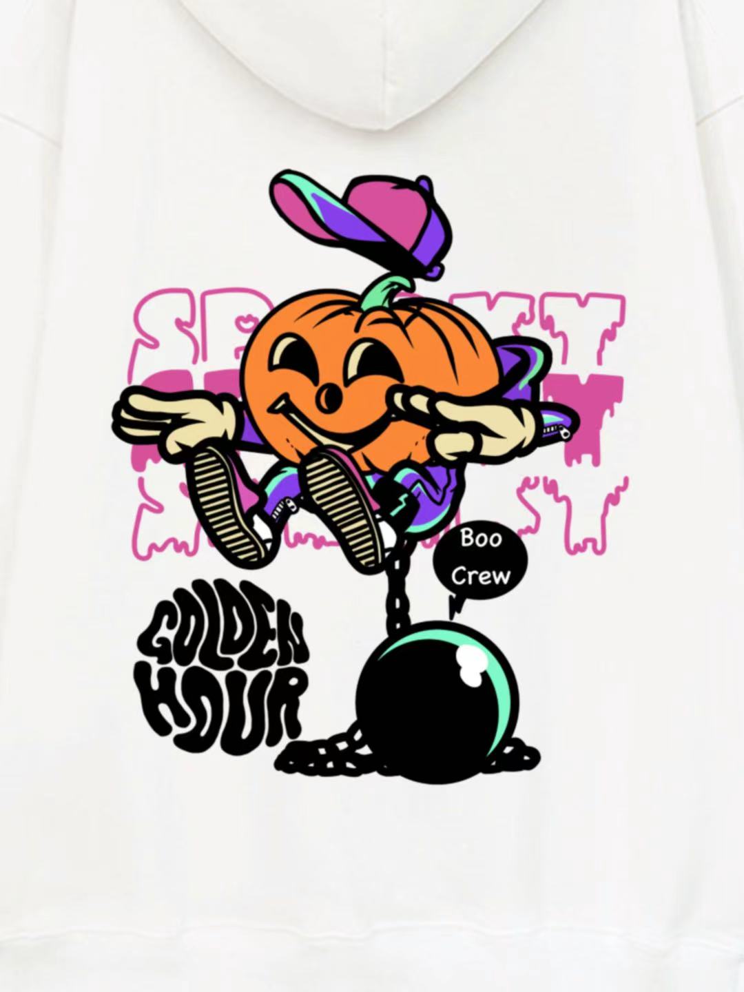 Spooky Halloween Pumpkin Design Cotton Hoodie 