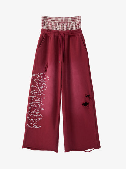 Supermade Vintage Distressed Print Patchwork Sweatshirt Set 