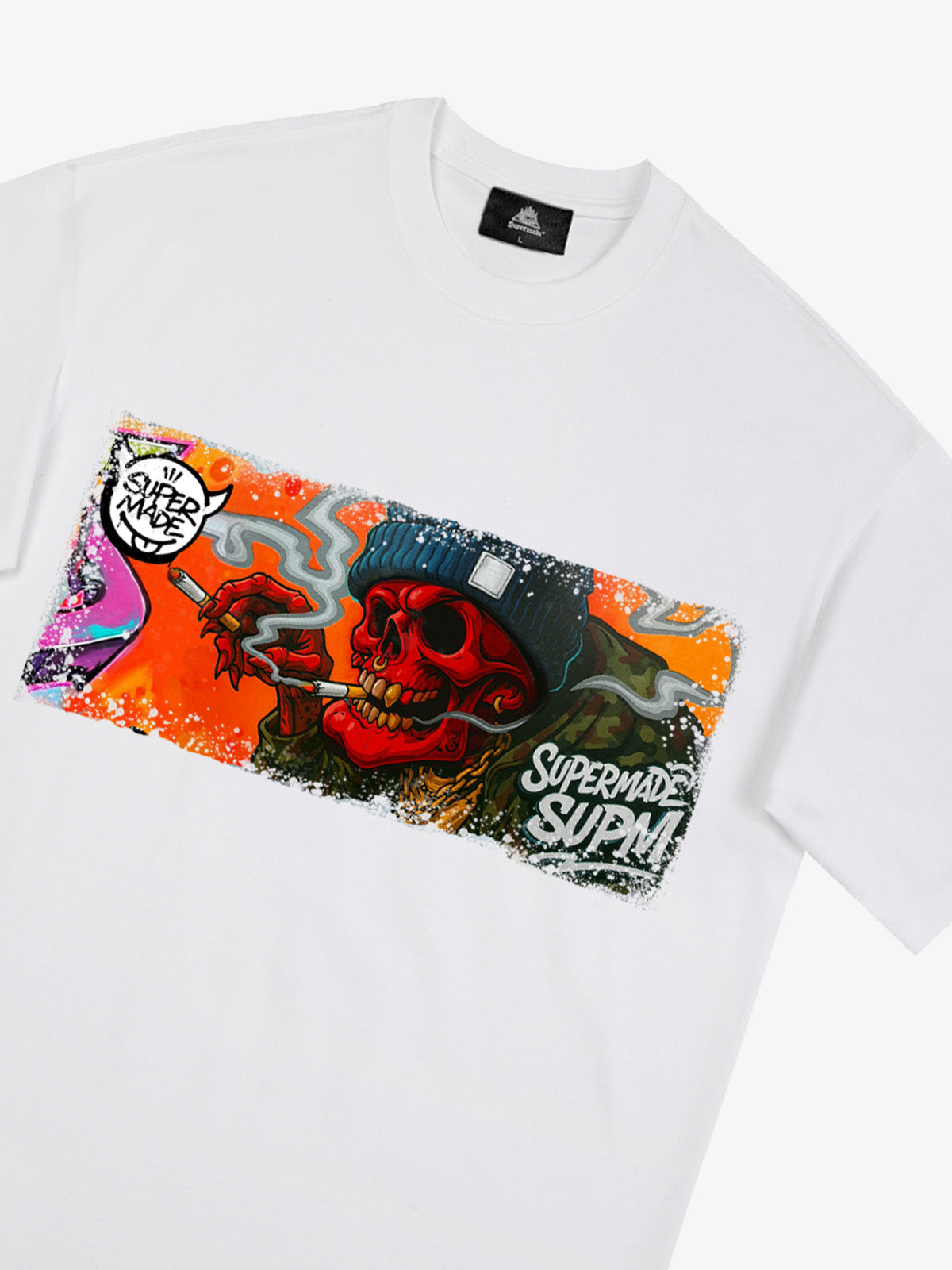Thesupermade Distressed Blood Red Skull Graffiti T-shirt 