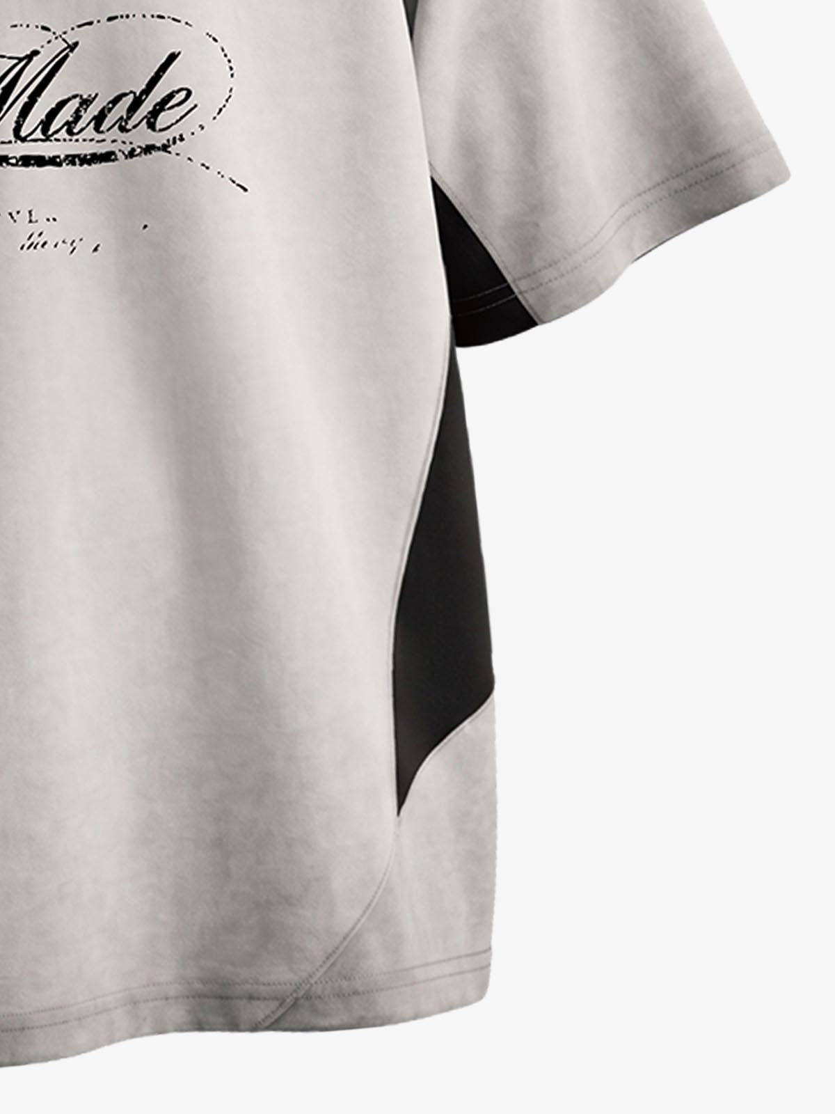 Faux Suede Panel Graphic T-Shirt 