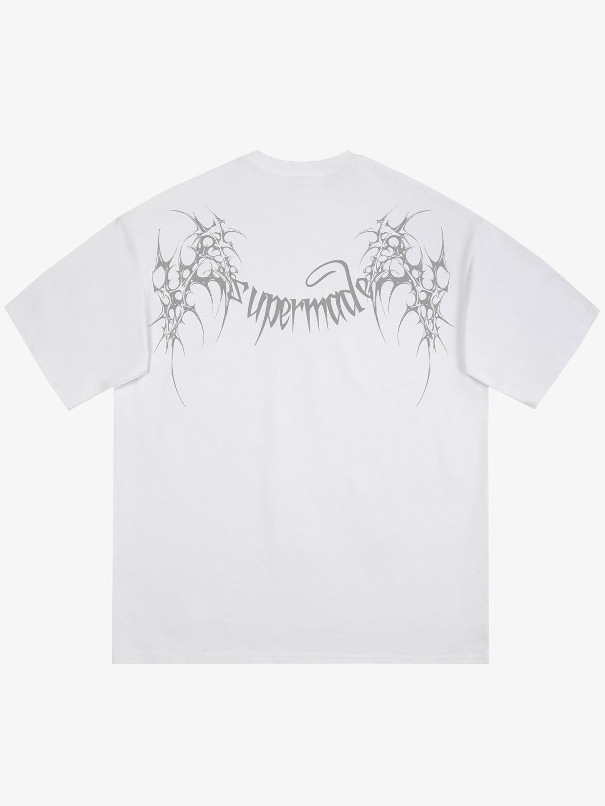 THE SUPERMADE Futuristic spiked pattern gothic style logo font design T-shirts 