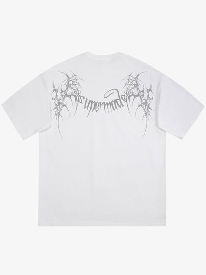 THE SUPERMADE Futuristic spiked pattern gothic style logo font design T-shirts 