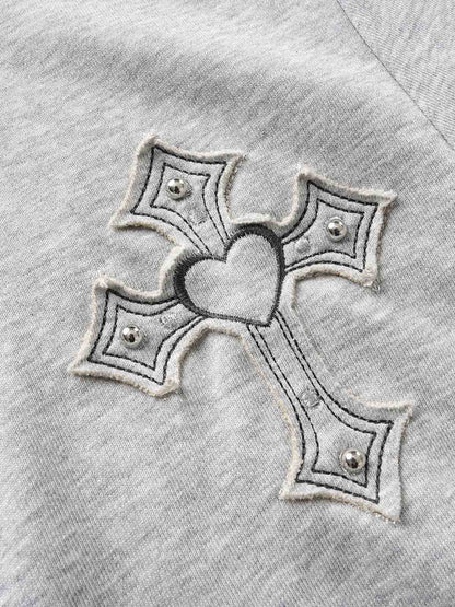 Rhinestone Asymmetrical Placket Zip-Up Hoodie