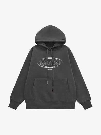 Thesupermade Letter Design Print Fleece Hooded Sweatshirt 