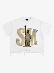 Liberty Graphic Washed Ripped T-Shirt 
