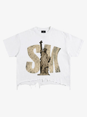 Liberty Graphic Washed Ripped T-Shirt 