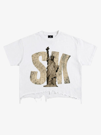 Liberty Graphic Washed Ripped T-Shirt 
