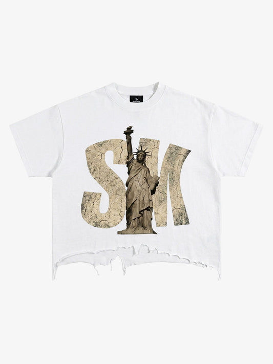 Liberty Graphic Washed Ripped T-Shirt