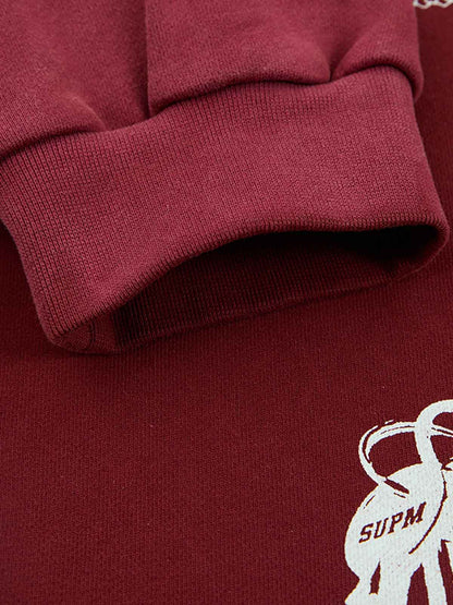 Supermade Vintage Distressed Print Patchwork Sweatshirt Set 