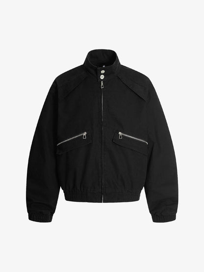 Ruched Sleeve Stand Collar Zip Jacket