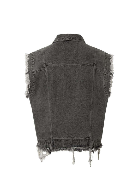 Retro Wasteland Rivet Denim Vest - 2299 