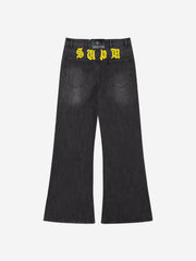 Scorpion Embroidered Appliqué Micro-Flare Jeans