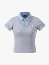 Layered Shirt Collar V Neck Slim Fit T-Shirt 