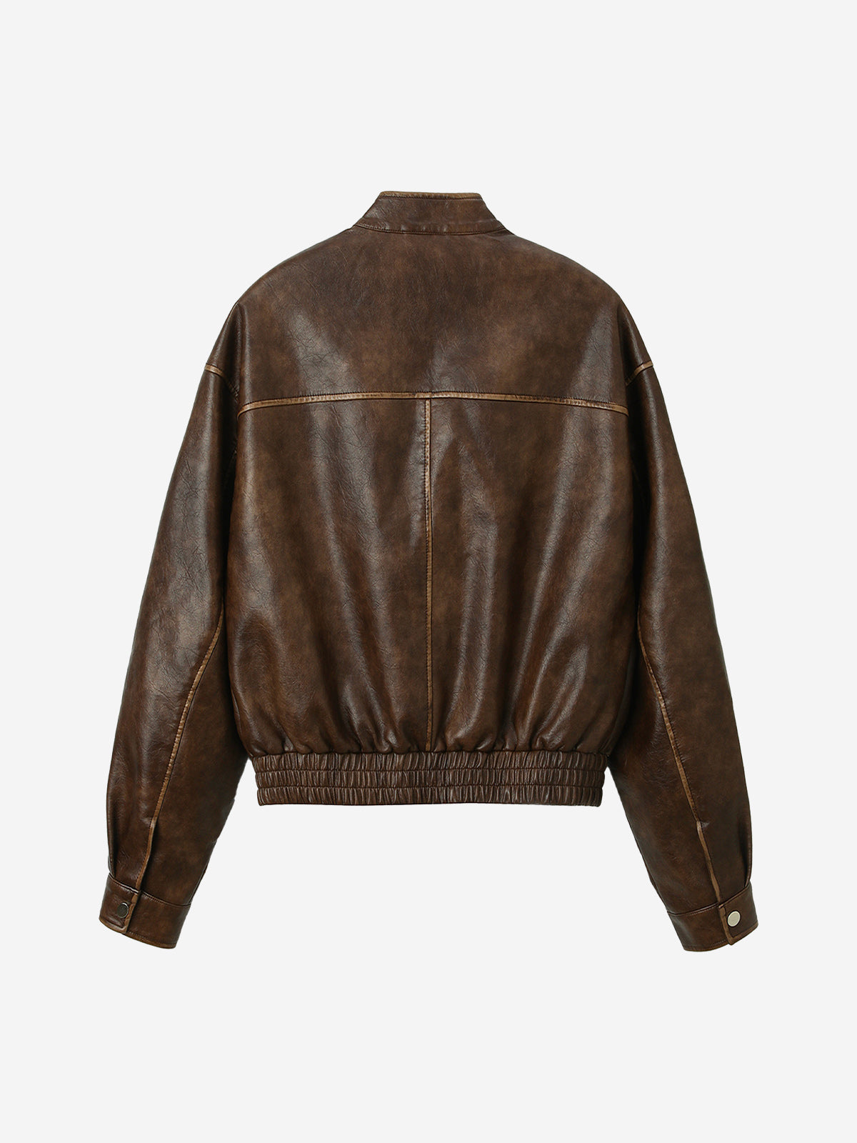 Embroidered Distressed Faux Leather Cropped Bomber Jacket