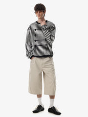 Striped Frog-Button Long Sleeve Tee