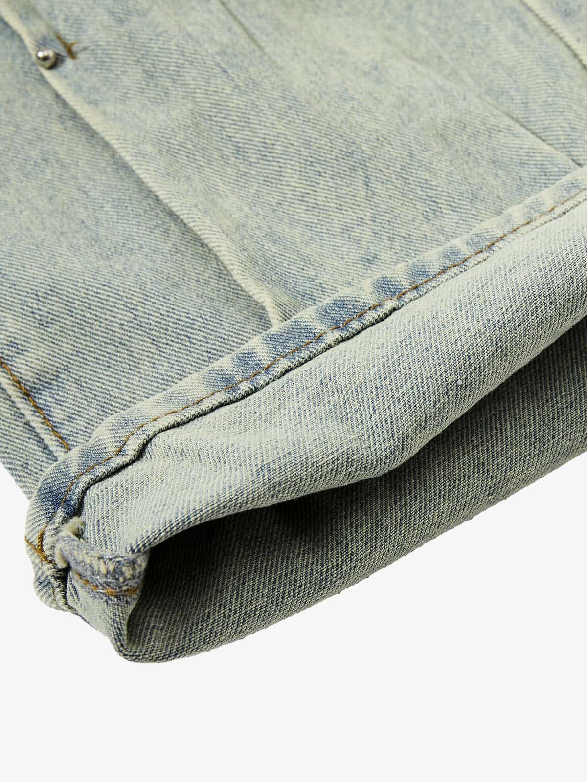 Denim Wide Leg Pants with Distressed Wash and Metal Studs 