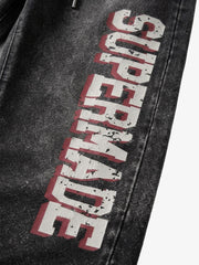 Washed Graphic Distressed Pullover Hoodie & Wide-Leg Sweatpants Set