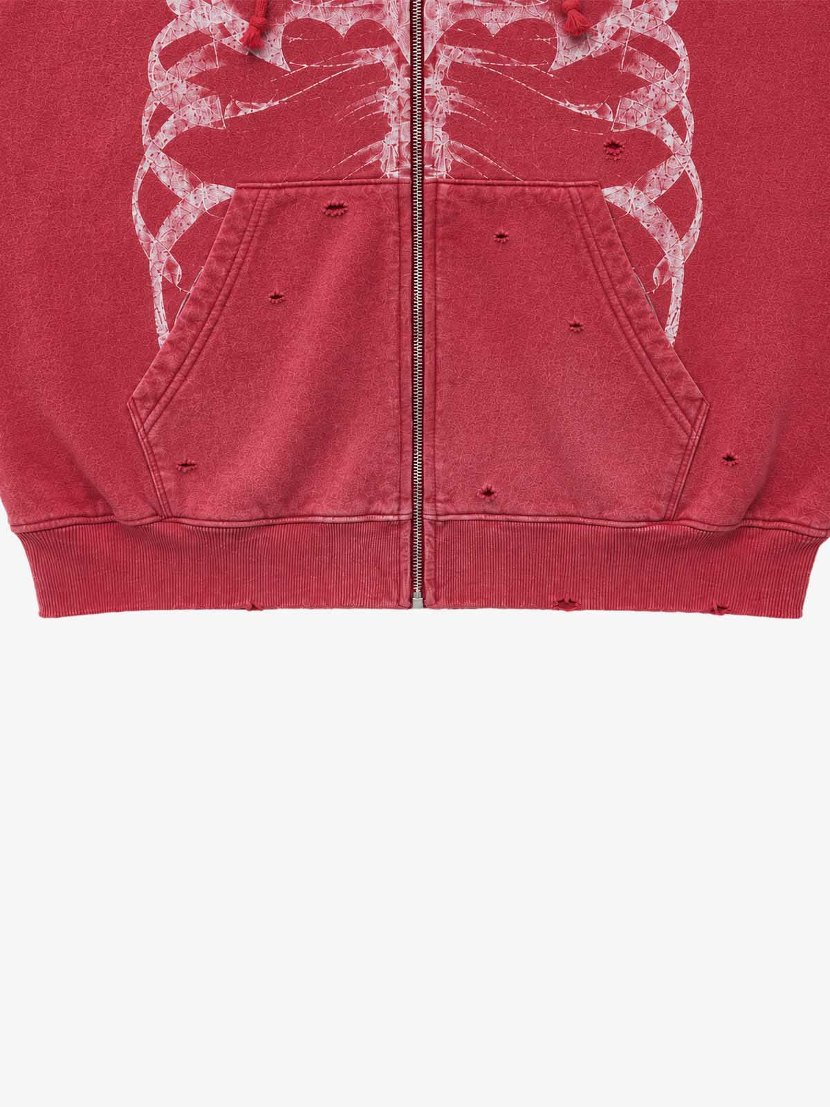 Skull Graphic Padded Distressed Hoodie