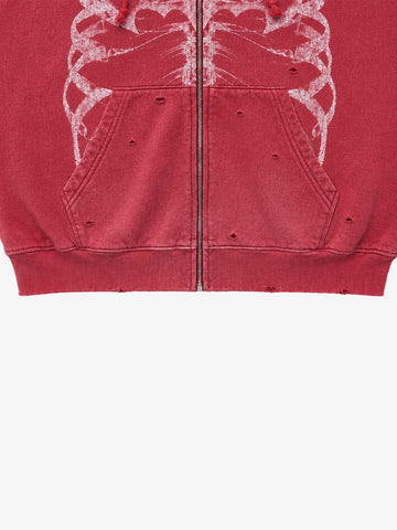 Skull Graphic Padded Distressed Hoodie