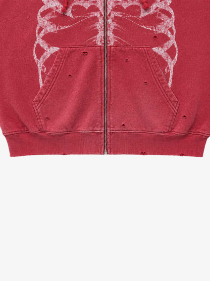 Skull Graphic Padded Distressed Hoodie