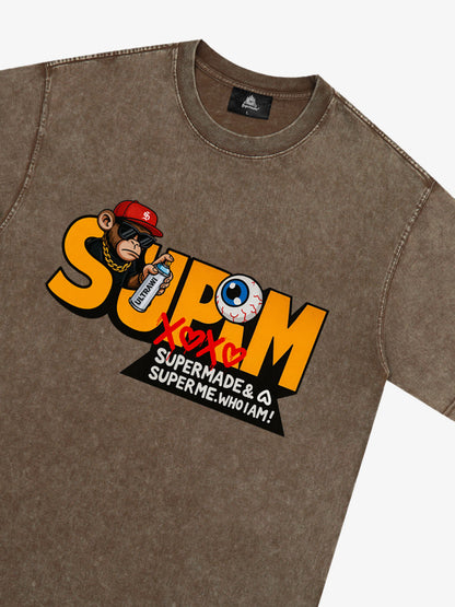 Supermade Trendy Hip-Hop Monkey Graffiti Font T-Shirt 