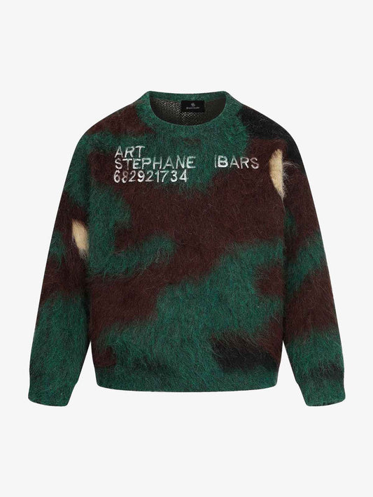 Fuzzy Tie-Dye Sweatshirt with Bold Text Design 