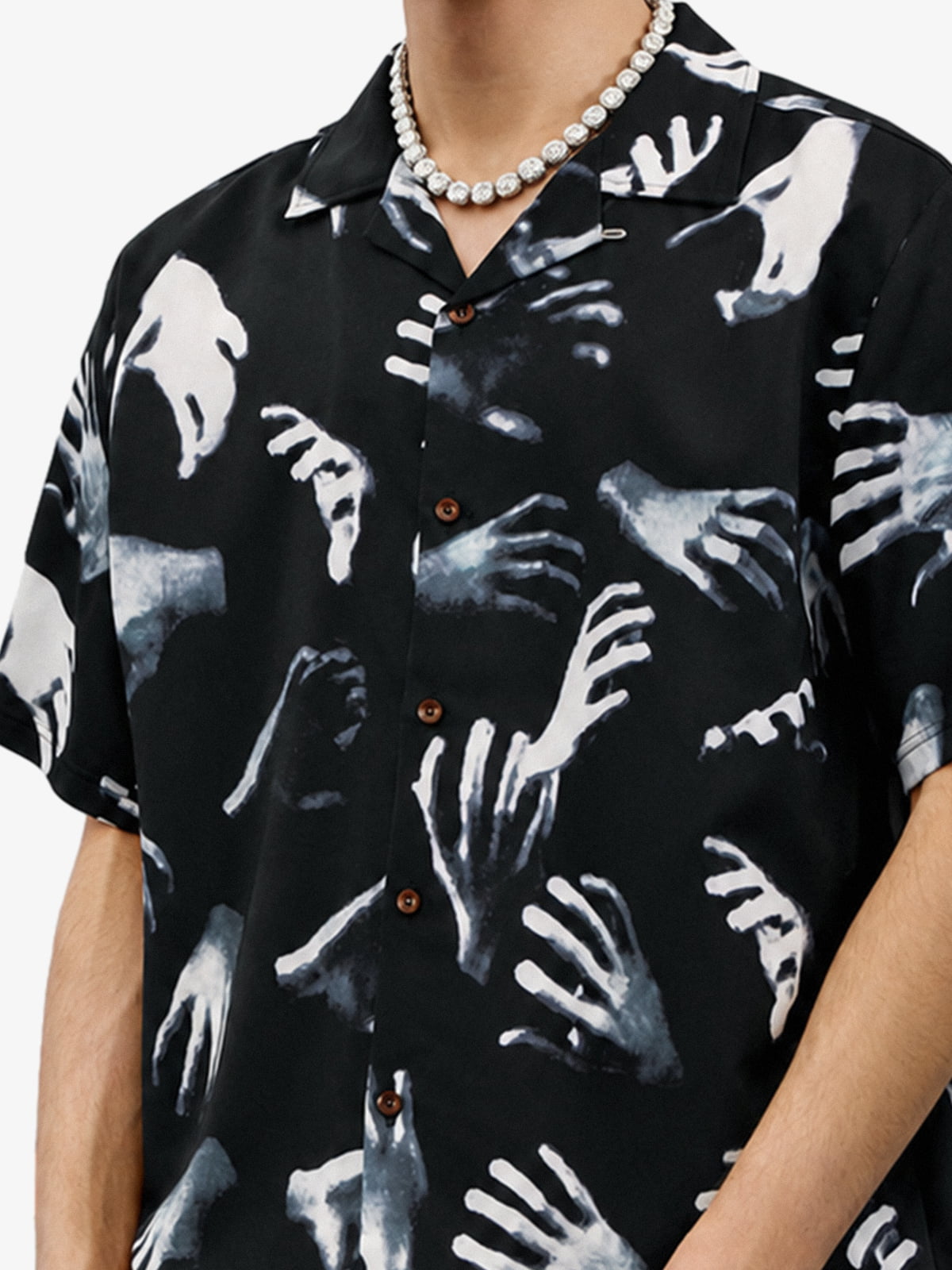 Gothic Ghost Hands Camp Collar Boxy Shirt 